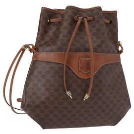 Céline CELINE Macadam Canvas Shoulder Bag PVC Leather Brown Gold Auth 153471 Brown Golden