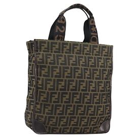 FENDI Zucca Canvas Tote Bag Black Brown Auth gh1447 Brown Black