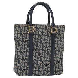 Christian Dior Trotter Canvas Handtasche Navy Gold Auth ep12230 Golden Marineblau