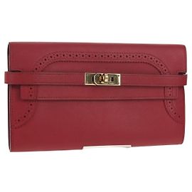 Hermès HERMES Kelly Long Wallet Leather Red Gold Auth 144824SAM Red Golden
