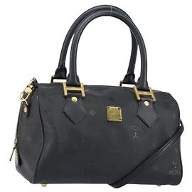 MCM Vicetos Logogram Sac à Main PVC 2en1 Noir Or Auth 151262 Noir Doré