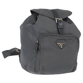PRADA Backpack Nylon Gray Silver Auth 152731 Brown Silvery