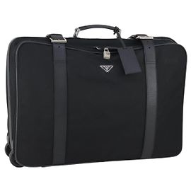 PRADA Trunk Nylon Noir Argent Auth am9650 Noir Argenté