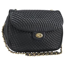 BALLY Borsa a Spalla a Catena Pelle Nera Oro Auth 157106 Nero D'oro