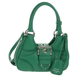 PRADA Bolsa Moon Bag de Couro 2 em 1 Verde Prata Auth 152696SAM Prata Verde