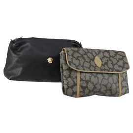 Gianni Versace Saint Laurent Bag PVC Leather 2 Set Black Beige Auth 151922 Black Beige