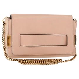 Chloé Bolsa de ombro em couro Chloe com corrente rosa dourada Auth BA8401 Rosa Dourado