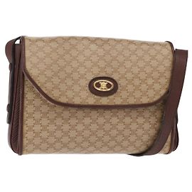Céline Bolsa de Ombro em Lona Macadam CELINE PVC Bege Ouro Auth 153901 Bege Dourado