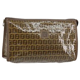 FENDI Zucchino Canvas Clutch Bag Beige Auth ep12093 Beige