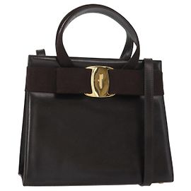 Bolsa de mão Vala em couro 2 em 1 marrom dourado Auth gh1202 da Salvatore Ferragamo Marrom Dourado