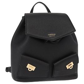 Salvatore Ferragamo Gancini Backpack Leather Black Gold Auth 154075SM Black Golden