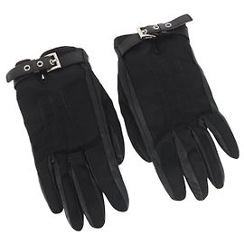 PRADA Gloves Leather Black Silver Auth ti3452 Black Silvery