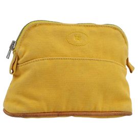 Hermès HERMES Bolide Pouch Canvas Yellow Silver Auth ti3460 Silvery Yellow