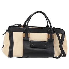 Chloé Sac à main Chloe Alice en cuir 2 en 1 beige noir or Auth am9028 Noir Beige Doré