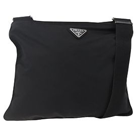 Sac à épaule PRADA en nylon noir argent authentique 144491 Noir Argenté