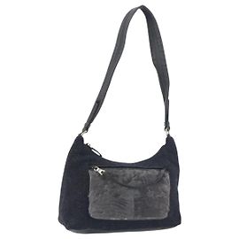 PRADA Shoulder Bag Wool Black Silver Auth 151503 Black Silvery