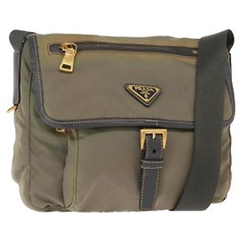Borsa a Spalla PRADA Nylon Kaki Oro Auth 154525 D'oro Cachi