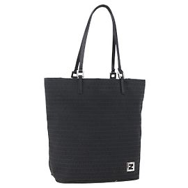 FENDI Zucchino Canvas Tote Bag Schwarz Silber Auth kk586 Schwarz Silber