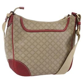 Céline Bolsa de Ombro em Lona Macadam CELINE PVC Bege Ouro Auth 153008 Bege Dourado