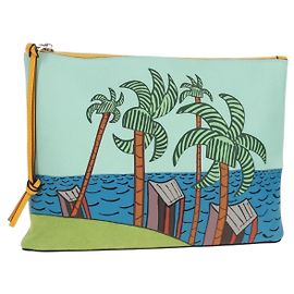 LOEWE Anagram Clutch Tasche aus Leder Hellblau Silber Auth 154086M Silber Hellblau