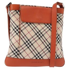 BURBERRY Nova Check Shoulder Bag Canvas Leather Beige Orange Silver Auth ti3467 Silvery Beige Orange