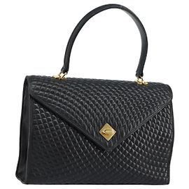 BALLY Bolsa de Mão de Couro Preta e Dourada Auth BA7023 Preto Dourado