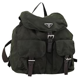 PRADA Backpack Nylon Khaki Silver Auth 147403 Silvery Khaki
