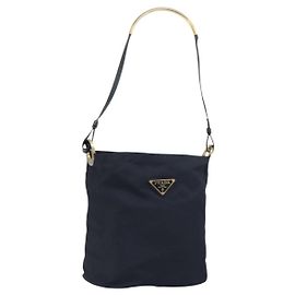 Borsa a Spalla PRADA Nylon Blu Navy Oro Auth 143666 D'oro Blu navy