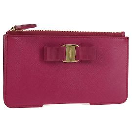 Portefeuille Compact Salvatore Ferragamo Vala en Cuir Violet Doré Auth SW1752V Doré Violet