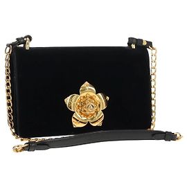PRADA Borsa a Spalla con Catena Velluto Nero Argento Auth 156179V Nero Argento