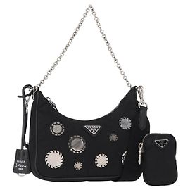 PRADA Re-Edition 2005 Shoulder Bag Nylon 2way Black Silver 1BH204 Auth 157130SAM Black Silvery