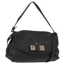 Chloé Chloe Lily Handtasche Leder 2-Wege Schwarz Gold Auth BA8650 Schwarz Golden