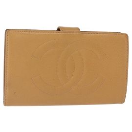 CHANEL COCO Portafoglio Lungo Mark Pelle Caviar Beige Oro CC Auth bs31582 Beige D'oro