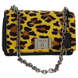 Bolso de cadena PRADA de nylon amarillo plateado auténtico ka595V Plata Amarillo
