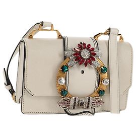 Borsa a Spalla Miu Miu Mew Lady in Pelle Bianca e Oro Auth 154916V Bianco D'oro