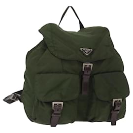 PRADA Backpack Nylon Khaki Silver Auth am9947 Silvery Khaki