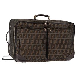 FENDI Carry Case Zucca Canvas Trunk Black Brown Auth 155959SAV Brown Black