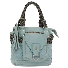 LOEWE Sac à main Anagram en daim bleu turquoise argent authentique 156184 Argenté Turquoise