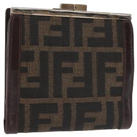 Portafoglio bifold in tela Zucca FENDI nero e marrone Auth 145571 Marrone Nero