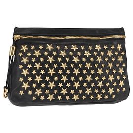 Jimmy Choo Studs Clutch Bag Leather Black Gold Auth 146429 Black Golden