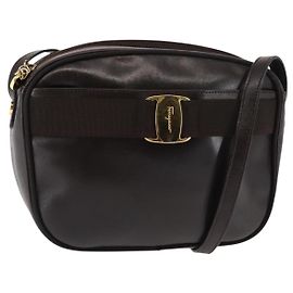 Sac à épaule Vala en cuir marron Auth BA6802 de Salvatore Ferragamo Marron