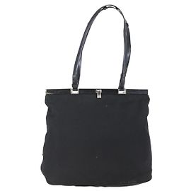PRADA Tote Bag Nylon Leather Black Silver Auth bs29882 Black Silvery