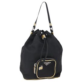 PRADA Borsa a mano in nylon nero argento Auth 147526 Nero Argento
