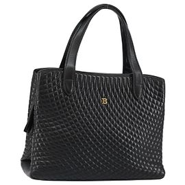 BALLY Bolsa de Mão de Couro Preta e Dourada Auth BA7018 Preto Dourado