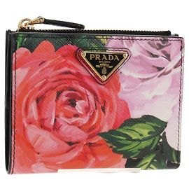PRADA Bifold Wallet Leather Pink Auth 136570V Pink