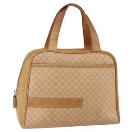 Céline Bolsa de mão em lona Macadam CELINE em couro PVC bege e dourado Auth hk3172 Bege Dourado