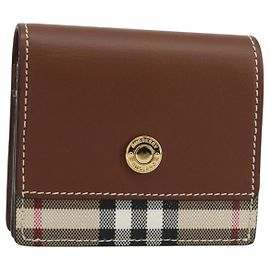 BURBERRY Nova Check Bifold Wallet Leather Brown Gold Auth 143410 Brown Golden