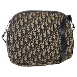 Borsa a Spalla in Tela Trotter Christian Dior Blu Navy Oro Auth 147085 D'oro Blu navy