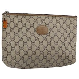 GUCCI GG Plus Supreme Clutch Bag PVC Beige Oro Auth bs30744 Beige Dorado