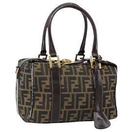 FENDI Zucca Canvas Handtasche Schwarz Braun Auth 149263 Braun Schwarz